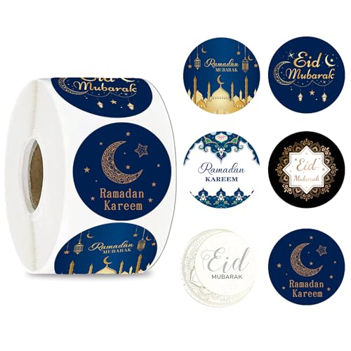 Eid Mubarak Aufkleber, 600 Stück Ramadan Sticker Runde Geschenktüten Etiketten, DIY Selbstklebende Umschläge Siegelaufkleber Dekoration für Muslim Islam Party Geschenkbox(3,5cm) von TERJBG