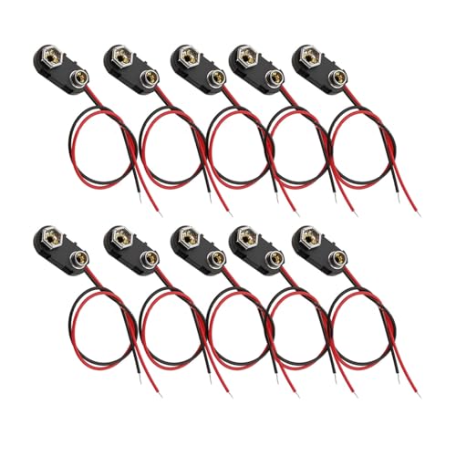 10 Stück 9 V Batterie-Anschlussclip mit Kabelbaumhalter, Gehäuse, Pigtail für 9-Volt-Klemmen von TERNCOEW