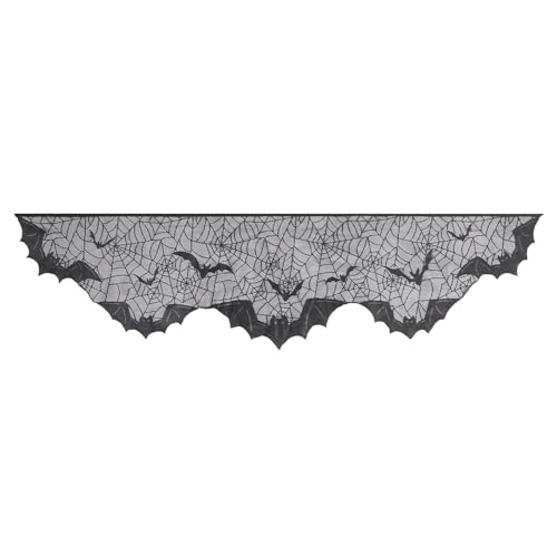 TERNCOEW Eleganter Halloween-Spitzen-Schal mit Spinnennetz- und Fledermausmotiven, schwarz, Halloween-Spinnennetz, Mantel, Schal, 200 x 50 cm von TERNCOEW