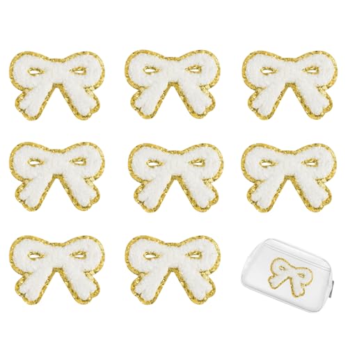 TERRISHE Bowknot Patches 7,9 x 5,9 cm kleine Flicken zum Aufbügeln auf Chenille Patches bestickt Patch Varsity Patches zum Aufbügeln auf Kleidung Hemden Jeans Taschen Hut (weiß) von TERRISHE