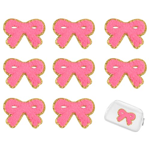 TERRISHE Bowknot Patches 7,9 x 5,9 cm kleine Flicken zum Aufbügeln auf Chenille Patches bestickt Patch Varsity Patches zum Aufbügeln für Kleidung Hemden Jeans Taschen Hut (Rosa) von TERRISHE