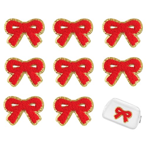 TERRISHE Bowknot Patches 7,9 x 5,9 cm kleine Flicken zum Aufbügeln auf Chenille Patches bestickt Patch Varsity Patches zum Aufbügeln für Kleidung Hemden Jeans Taschen Hut (rot) von TERRISHE