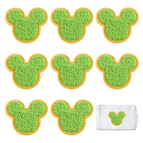 TERRISHE Mickey Head Patches zum Aufbügeln, Chenille-Flicken, bestickt, zum Aufbügeln, für Kleidung, Hemden, Jeans, Taschen, Hüte, 4 x 4 cm, Grün von TERRISHE