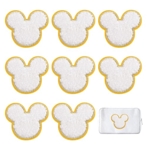 TERRISHE Mickey Head Patches zum Aufbügeln, Chenille-Flicken, bestickt, zum Aufbügeln, für Kleidung, Hemden, Jeans, Taschen, Hüte, 4 x 4 cm, Weiß von TERRISHE