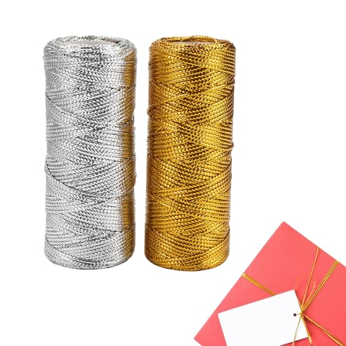 2 Rollen 100M Metallic Kordel, 1.5MM Gold und Silber Metallic Schnur, Kordel Gold, Goldfaden, Nicht Elastisch Kordelband Schnur, für Basteln, Geschenkverpackung, Weihnachts Dekoration von TESSTSY