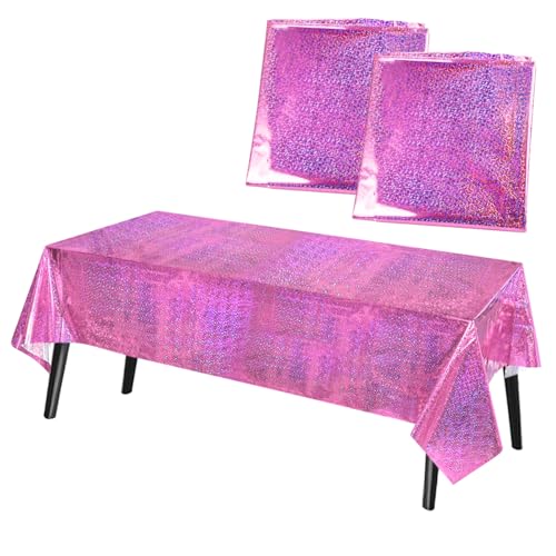 2 Stück Tischdecke Geburtstag, 137x274 cm Rosa Mädchen Party Tischdecke Glitzer, Hot Pinke Party Tischtuch Wasserdicht Plastik Tischdecke, Einweg Rechteck Tischdecke, für Party Dekoration von TESSTSY