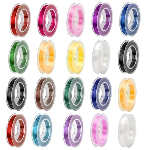 20 Rollen Elastischer Schmuckfaden Elastisch Reißfest 0.8 mm X 10 M Armband Gummiband Elastisch 15 Farben Elastischer Faden für Armbänder, Schmuckband Elastisch Reißfest für Halskette, DIY Basteln von TESSTSY