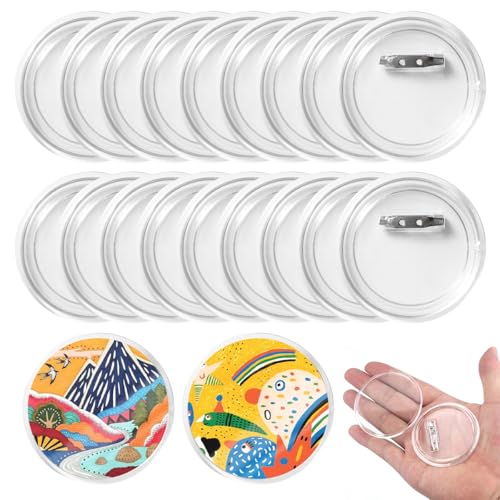 20 Stück Transparente Buttons Selber Machen Ohne Buttonmaschine, 60mm DIY Ansteckbuttons mit Sicherheitsnadel Acryl Button Abzeichen für Bilder, Fotos, Namensschilder, Abzeichen, Kleidung, Schulen von TESSTSY