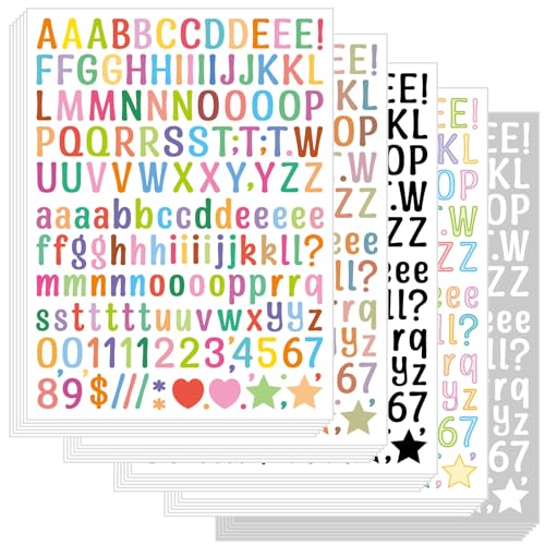 30 Blatt Buchstaben Aufkleber Selbstklebende Vinyl, 4680 Stück Buchstaben Aufkleber, Selbstklebende Buchstaben Sticker, Bunte Klebebuchstaben Aufkleber, für Adressnummer, DIY Scrapbooking von TESSTSY