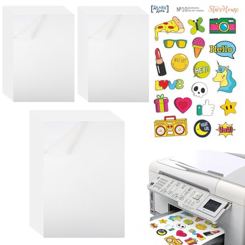 30 Blatt Printable Vinyl Sticker Paper Zum Bedrucken, Stickerpapier Zum Selbst Drucken A4, Bedruckbare Klebefolie Aufkleber Druckerpapier, Matt, Weiß, Wasserfest, für Tintenstrahldrucker Laser Drucker von TESSTSY