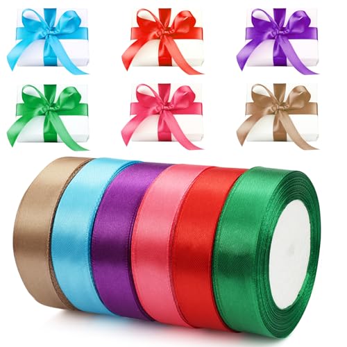 6 Farben Seidenband 20mm x 22m, Satinband Bänder, Geschenkband Breit, Satinbänder Bunt, Seidenbänder Bunt, Polyester Geschenkband, für DIY-Handwerk, Geschenkverpackung, Hochzeit Dekoration von TESSTSY