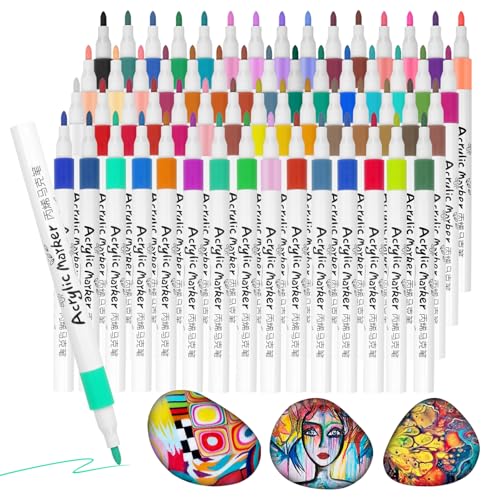 60 Farben Stifte für Holz Bemalen, Multimarker Stifte zum Bemalen von Holz, Acrylstifte für Steine Wasserfest Zum Bemalen, Kinder Acrylmarker Set, Permanent Marker Bunt für Glas, Holz, Keramik, Stein von TESSTSY