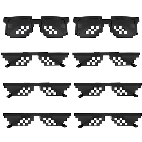 8 Pcs Pixel Mosaik Lustige Sonnenbrille Coole Brille Kinder Set, Thug Brille Party Coole Pixel Sonnenbrillen, Lustige Mosaik Brillen Party für Party, Reisen, Fotografie, Männer und Frauen (Schwarz) von TESSTSY