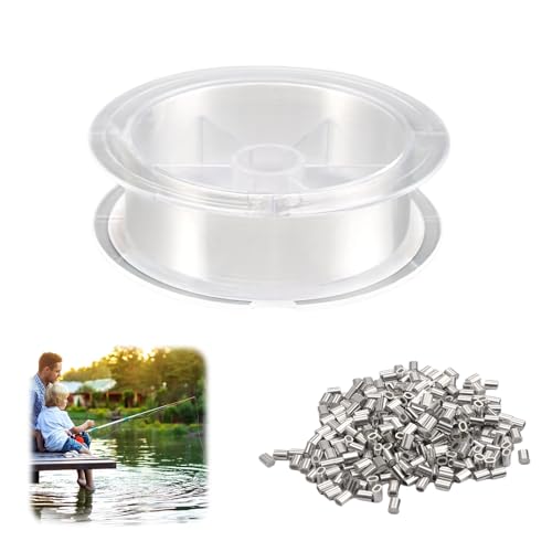 Nylonfaden Transparent Reißfest 0,8 mm X 200 m, Unsichtbarer Faden mit Aluminium-Crimphülse, Angelschnur Transparent Durchsichtige Schnur für DIY-Basteln, Angeln, Basteln, Schmuck, Aufhängen von TESSTSY