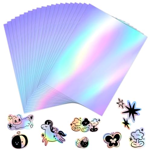 TESSTSY 20 Blatt Hologrammfolie, Selbstklebend Transparentes Holografische Folie Overlay Film, Holografische Klares Vinyl Holografische Aufkleber Papier für Laser und Tintenstrahldrucker Drucker von TESSTSY