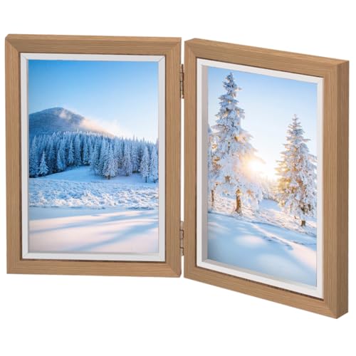 TESSTSY Doppelter Bilderrahmen Faltbar 13 X 18 cm Klappbarer Bilderrahmen Aus Holz, Doppelt Collage Fotorahmen Bilderrahmen 2 Fotos 7 Zoll, Bilderrahmen Doppelt für Haus, Schlafzimmer, Tischdisplay von TESSTSY