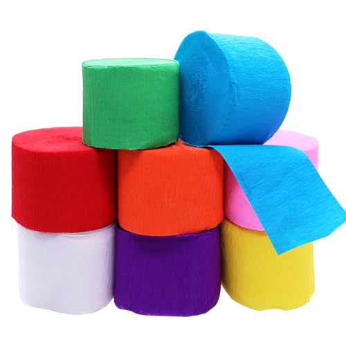 TETEWEVER 8 Rolle Krepppapier Bunt Kreppband 4.5 cm × 25 m Kreppbänder Pastell 8 Farben Bastelkrepp Bunt für Hochzeit Geburtstag Feier Weihnachtstag Party Dekoration von TETEWEVER