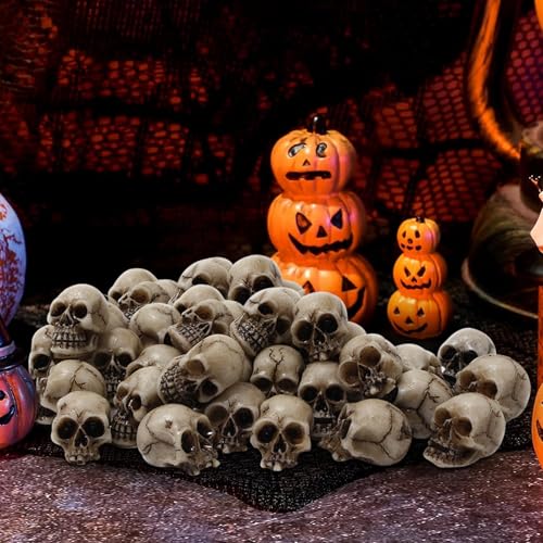 20 Stück Halloween Totenkopf Deko, Halloween Figuren Mini Schädel, Halloween Deko Horror Harz Totenkopf Figur, Halloween Skelett Dekoration für Halloween Spukhaus Partydeko Blumentopfdekoration von TETSMG