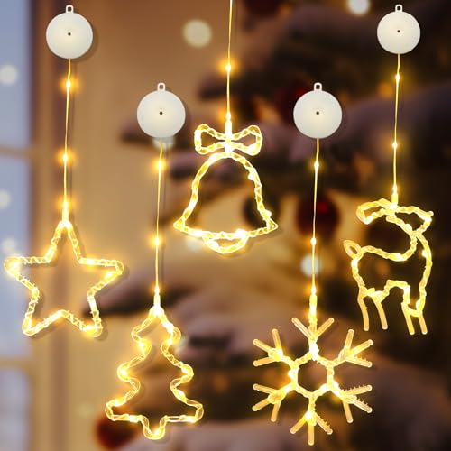 5 Stück Weihnachtsdeko Fenster Beleuchtet LED Sterne Weihnachtsbeleuchtung Innen, LED Lichtervorhang Weihnachten mit Saugnäpfe, 8 Lichtmodi, Timing-Funktion, Weihnachten Fenster Lichterkette Deko von TETSMG