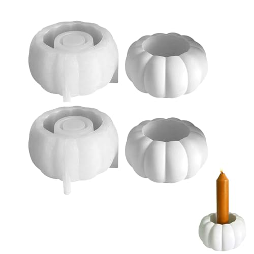 Kürbis Silikonformen Gießformen Kerzenhalter, 3D Halloween Kürbis Silikonform Kerzenhalter für Teelichter, Silikon Gießformen Silikonform Herbst, DIY Halloween Thanksgiving Geschenk (A * 2) von TETSMG