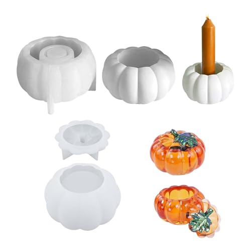 Kürbis Silikonformen Gießformen Kerzenhalter, 3D Halloween Kürbis Silikonform Kerzenhalter für Teelichter, Silikon Gießformen Silikonform Herbst, DIY Halloween Thanksgiving Geschenk Herbstdeko (A + B) von TETSMG