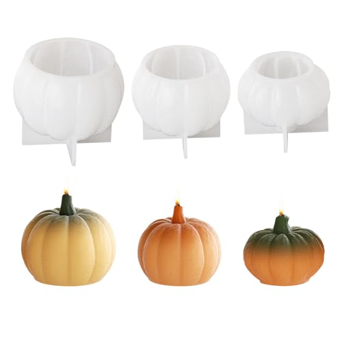 Kürbis Silikonformen Gießformen Kerzenhalter, 3D Halloween Kürbis Silikonform Kerzenhalter für Teelichter, Silikon Gießformen Silikonform Herbst, DIY Halloween Thanksgiving Geschenk Herbstdeko (D) von TETSMG