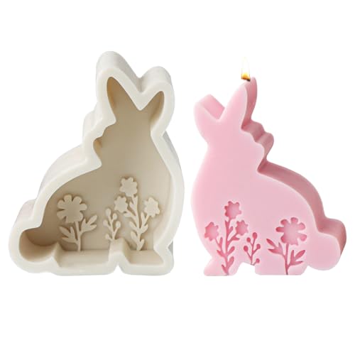 Silikonformen Gießformen Ostern Hase, Silikonform Ostern Hase Blume Kerzenformen zum Gießen, Seifenform Silikon Gießform Hase, Kerzen Formen Silikon Giessformen für DIY Weihnachten Ostern Handwerk (B) von TETSMG