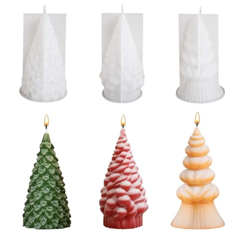 Weihnachtsdeko Silikonform, 3D Weihnachtsbaum Kerzenformen, Silikonform Gießformen Tannenbaum, Silikonformen Weihnachten, DIY Kerzen Seife Geschenke für Weihnachten Erntedank Halloween Deko (3 PCS) von TETSMG