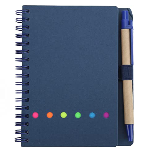 Gefüttertes Notizbuch mit Spiralbindung aus Kraftpapier, Notizblock mit Stift im Halter, Haftnotizen und Seitenmarkierung, farbige Index-Tabs, 12,7 x 15,2 cm Steno Pocket Business Notizbuch(Blau) von TEUOPIOE