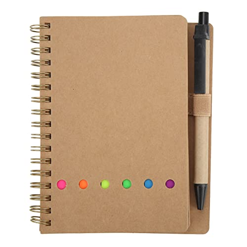 Gefüttertes Notizbuch mit Spiralbindung aus Kraftpapier, Notizblock mit Stift im Halter, Haftnotizen und Seitenmarkierung, farbige Index-Tabs, 12,7 x 15,2 cm Steno Pocket Business Notizbuch(Kaffee) von TEUOPIOE