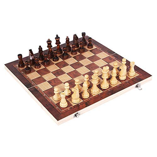 Chess Hot 3 in 1 Holzschachspiel-Set Backgammon Dame Klappbares Holzschachbrett Indoor-Reiseschach Holzfiguren Schachfiguren von TEWTX7