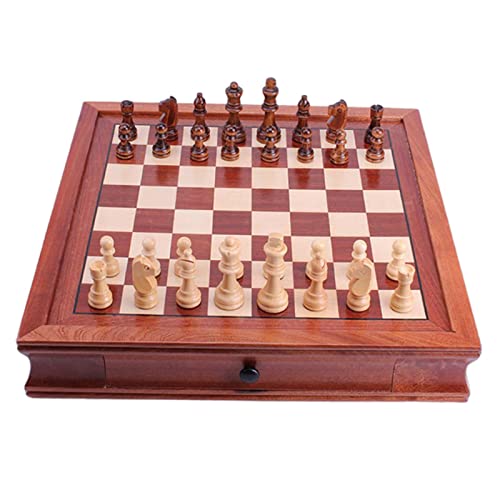 Schachbrett-Schachspiel, 32 x 32 cm, Holz, Standard-Schachspielbrett-Set mit handgefertigten Holzfiguren und Aufbewahrungsschublade für Schachfiguren, Internationale Schachfiguren von TEWTX7