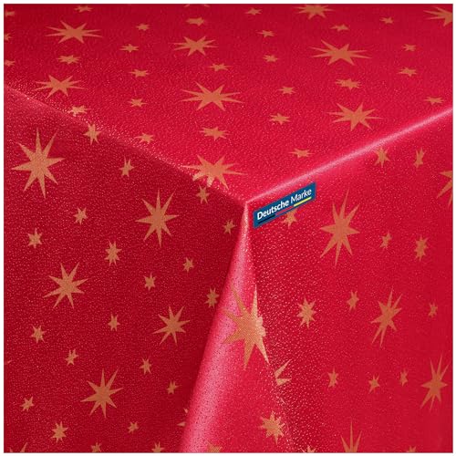 TEXMAXX® Weihnachtstischdecke - 130 x 220 cm/Tischdecke Weihnachten Stoff/Weihnachten Tischdecke Stoff/Weihnachtstischtuch/Tischdecke Rot/Gold von TEXMAXX