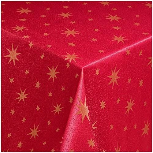 Tischdecke Maßanfertigung Weihnachtstischdecke im Lurex Sterne Design mit Saum, eckig in Rot-Gold - 110x320 cm, weitere Farben, Breiten und Längen sind wählbar von TEXMAXX