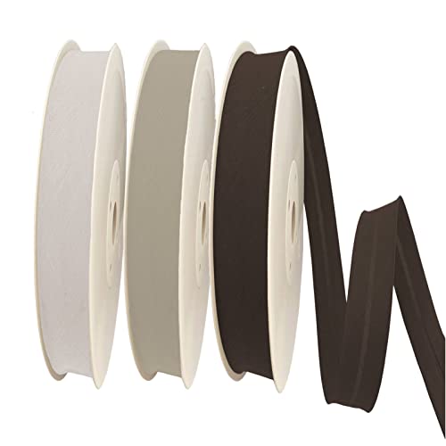 TEXTEX = 20 mm Breites Schrägband. 50% Baumwolle und 50% Polyester. Packung mit 3 Stück à 10 m - (Nicht-gerade Weiss/Beige/Braun) von TEXTEX