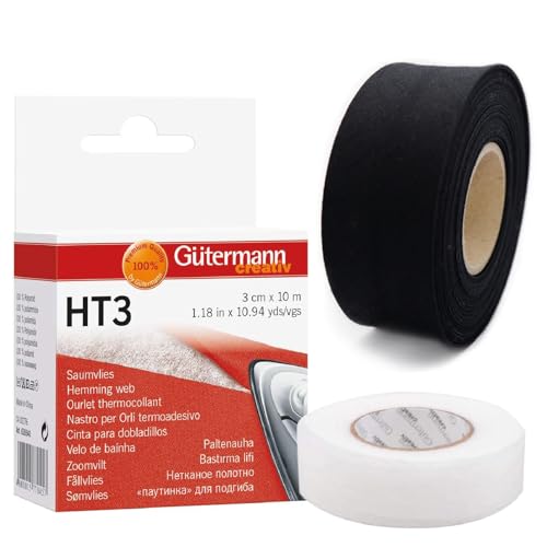 TEXTEX = Packung Schrägband, 30 mm Breit, 50% Baumwolle und 50% Polyester. 10m Stück - (Schwarz) + Gütermann HT3 Saumband von TEXTEX