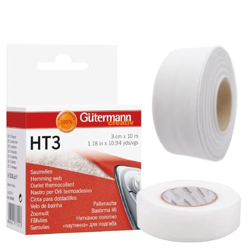 TEXTEX = Packung Schrägband, 30 mm Breit, 50% Baumwolle und 50% Polyester. 10m Stück - (Weiß) + Gütermann HT3 Saumband von TEXTEX