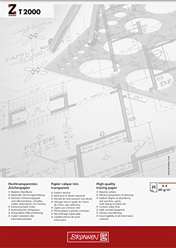 Hochtransparentes Zeichenpapier / Entwurfblock "BRUNNEN - ZANDERS T 2000" A3 - 90 g/m2 - 50 Blatt (29,7 x 42,0 cm) von TEXTIMO