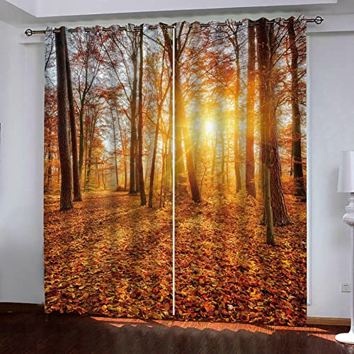 TFLABS Verdunkelungsvorhang Kinder 2 Stück x 140 B x 245cm H Gelb&Wald Blickdichte Gardinen - Lichtundurchlässige Vorhang mit Ösen für Schlafzimmer Geräuschreduzierung von TFLABS