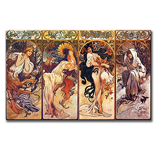 Alphonse Mucha Vier Jahreszeiten 5D Diamant Malerei Runde Stickerei Geschenk Handgemachte Wohnkultur Bild Von Strasssteinen 40*50 von TFjXB