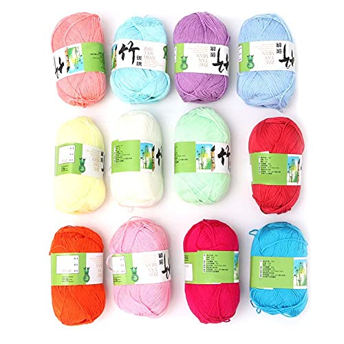 Bambuskohle gewebtes Pullover-Schal-Garn, mittelfein, weich, langlebig, Anti-Pilling, bequem, 12 Farben, Natur-Baumwolle (Set mit 12 Farben) von TGBSOG