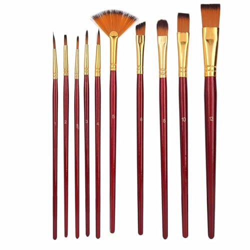 Nylon Haar Sorte Stil Holz Paintbrush Set Gouache ÖL MALEREI 10PCS (Wine Red) von TGBSOG