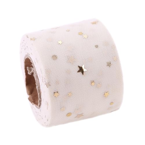 Personalisierte Bänder Geschenkband, 6cm x 25 Yards Tüll Netzband mit Sternen Mond Pailletten, Geschenkband, Dekoband Tüll for Nähen Basteln Dekorieren, DIY Basteln, Blumen(Beige) von TGDGFKIAS