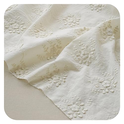 TGDGFKIAS Baumwollstoff, Baumwolltuch bestickt 3D Blume Spitze Stoff handgefertigt DIY Frauen Kleidung Baby Kleid Tischdecke Zubehör(Beige Cotton) von TGDGFKIAS