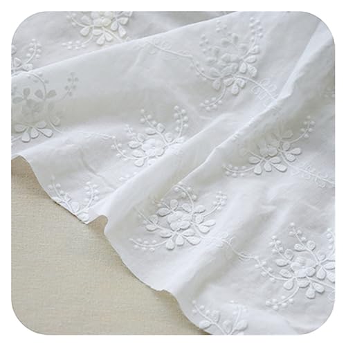 TGDGFKIAS Baumwollstoff, Baumwolltuch bestickt 3D Blume Spitze Stoff handgefertigt DIY Frauen Kleidung Baby Kleid Tischdecke Zubehör(Off White Cotton) von TGDGFKIAS