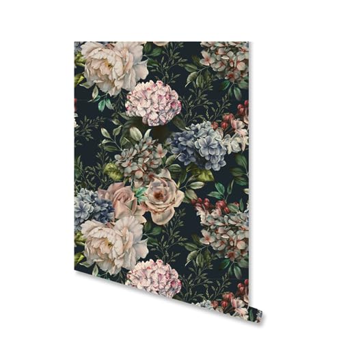 Wohnzimmer Wallpaper Wallpaper, Selbstklebende Tapete mit Blumen- und Grünpflanze-Retro-Motiv, abnehmbare Tapete for die Renovierung von Schlafsälen, wasserdichtes PVC-Wandbild von TGDGFKIAS