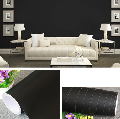 Wohnzimmer Wallpaper Wallpaper, Tapete Schlafzimmer PVC Tapete Wandaufkleber Wohnzimmer Hintergrund Wand verdickte selbstklebende Aufkleber(Black) von TGDGFKIAS