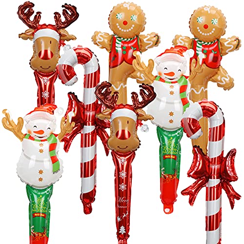 TGFIX 12 pcs Weihnachten Luftballons Deko Set Aufblasbare Stöcke Kit Zuckerstange Rentier Lebkuchenmann Schneemann Ballon Stick für Kinder Weihnachtsfeier Geschenk Cosplay Spielzeug Karneval von TGFIX