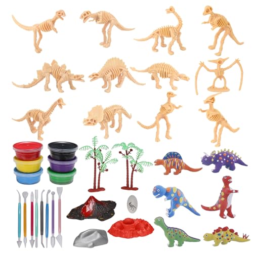 TGFIX 32tlg Ton Dinosaurier Bastelset für Kinder Dinosaurier Basteln aus Lufttrocknende Modelliermasse Dino DIY Kunsthandwerk Kreative Kindergeburtstag Geschenk für Jungen Mädchen von TGFIX