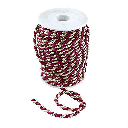 Kordel Ø 6mm / 25 Meter, 2-farbig mit Gold ohne Draht, Profispule !!! (116 Fuchsia/Gold) von TGG